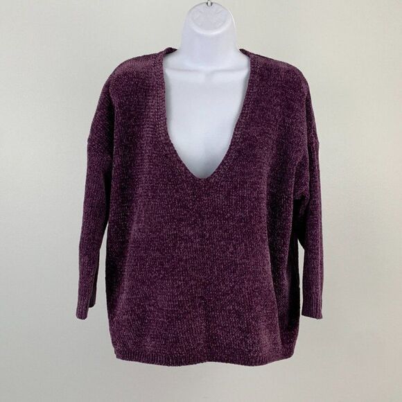 Express sz M Sweater Purple Deep V-neck Boxy Style Chenille New NWT - Picture 1 of 7